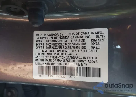 2015 Honda Cr-V Lx z USA, uszkodzony, nr VIN 2HKRM4H31FH691407